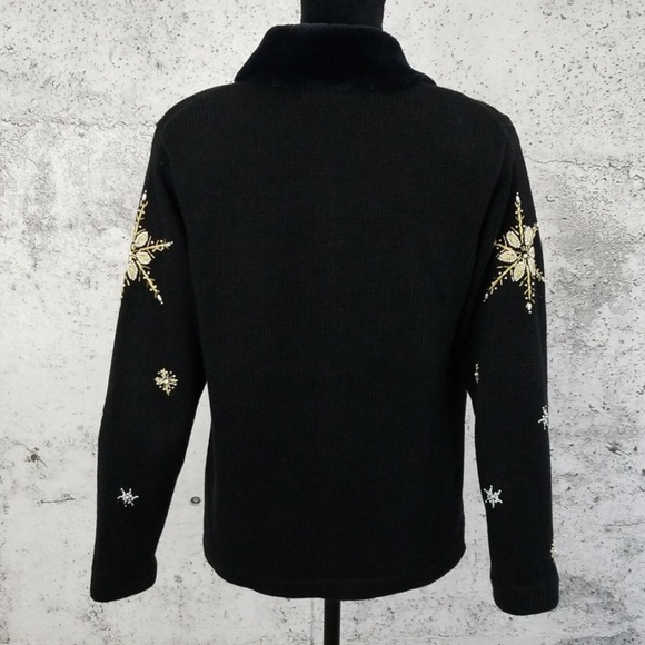 WINTER SNOWFLAKE Beaded Cardigan Blk S - Picture 6 of 8